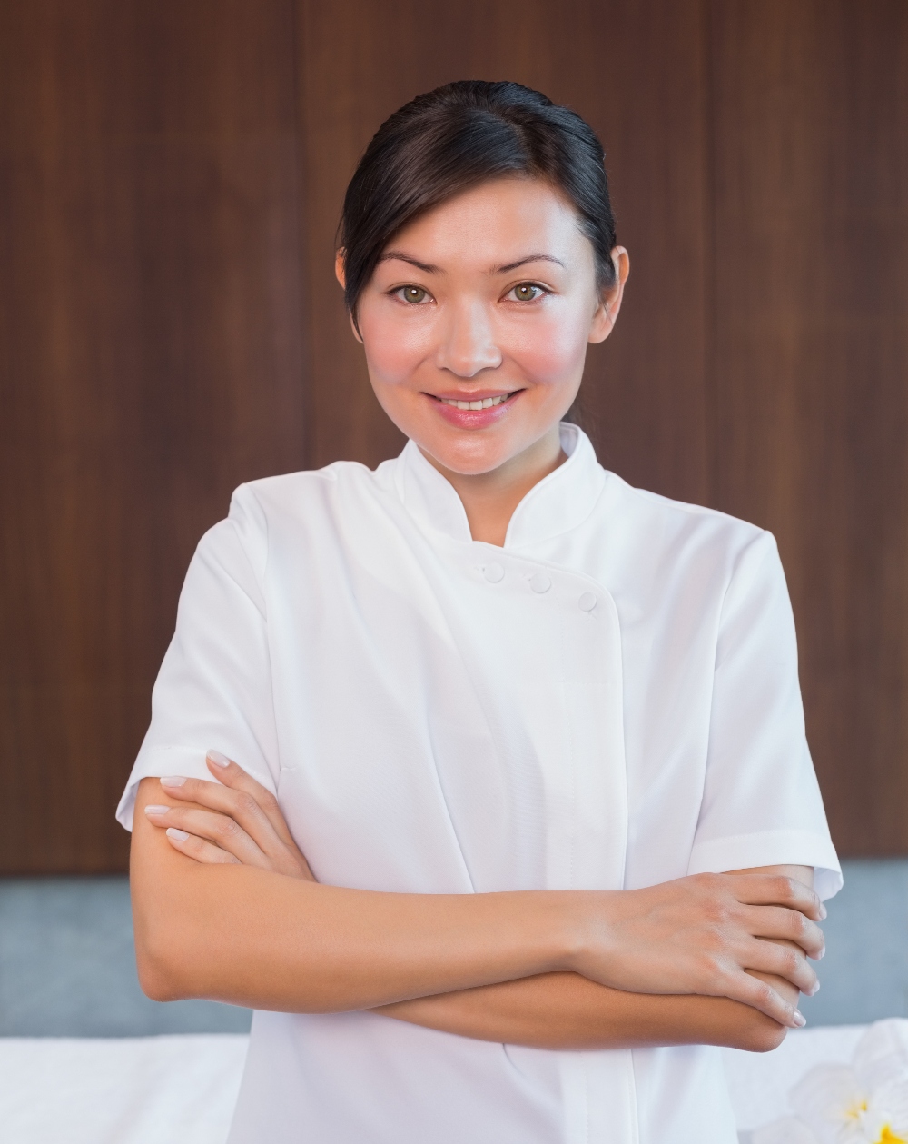 Kris, founder of Sabai Thai Spa, welcoming clients to the peaceful Manchester wellness centre